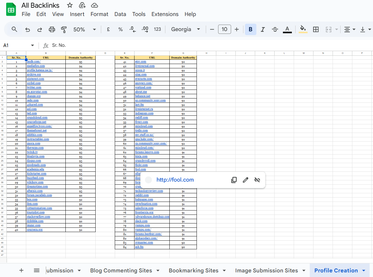 Backlink list