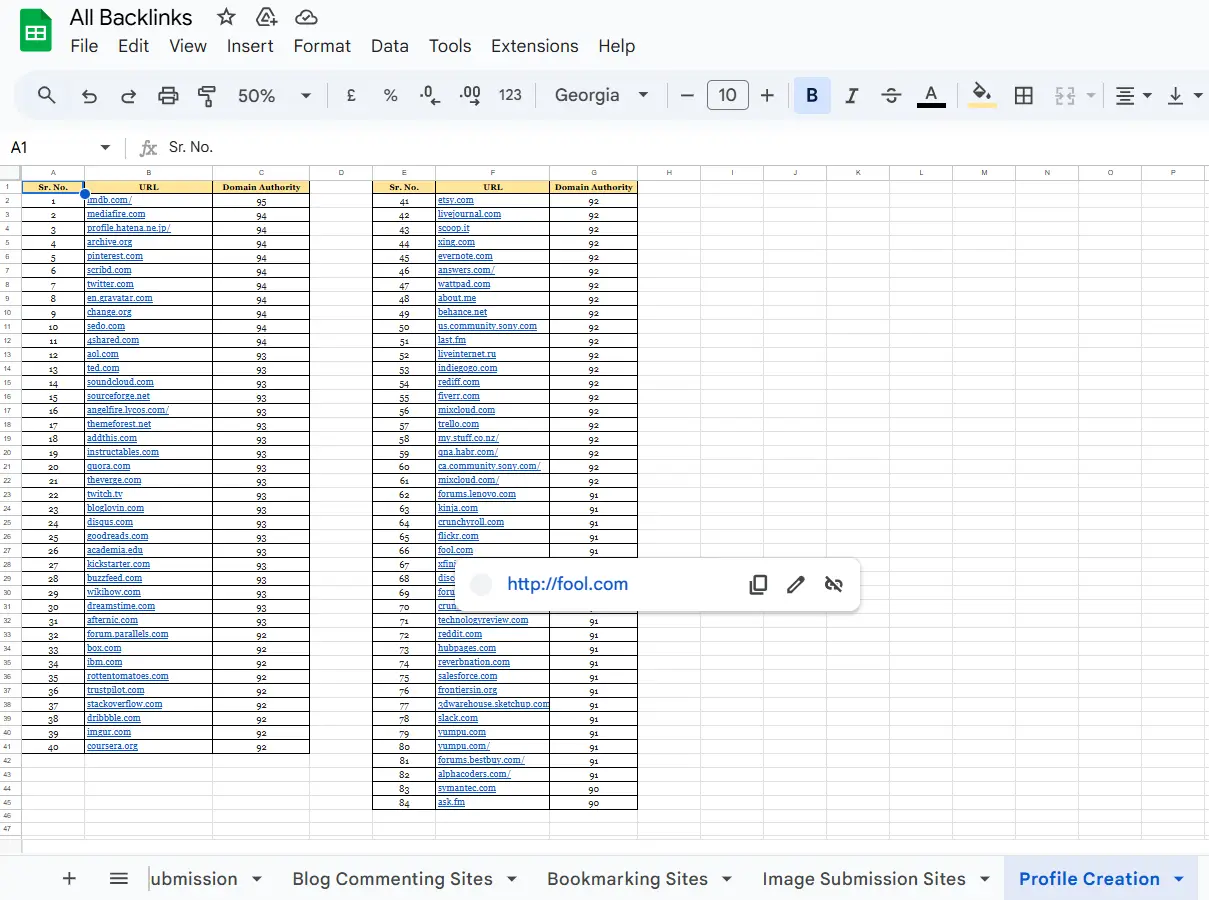 Backlink list